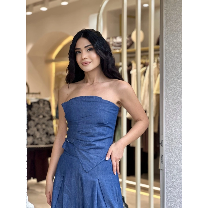 İNCE JEAN GOLD DÜĞMELİ BÜSTİYER