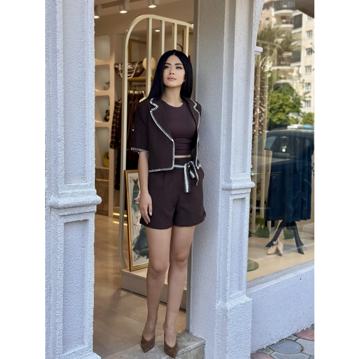 KEMERLİ KAHVE ŞORT