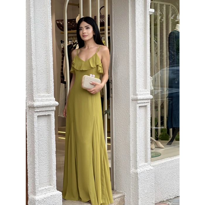 YAĞ YEŞİLİ ŞİFON ELBİSE MSS