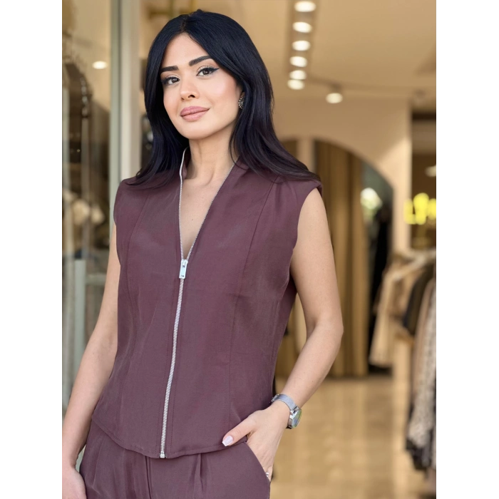 KAHVE FERMUARLI YELEKLİ TAKIM