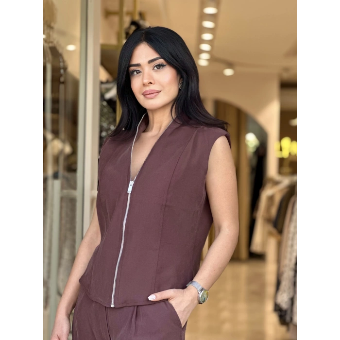 KAHVE FERMUARLI YELEKLİ TAKIM
