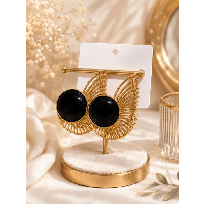 SİYAH TAŞLI GOLD KÜPE