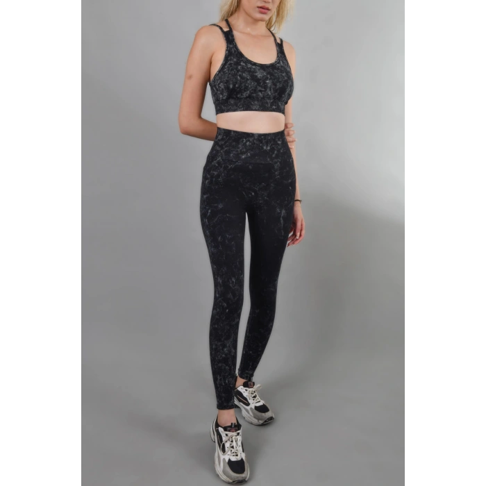 ALPHA SİYAH YIKAMALI TAYT TAKIM