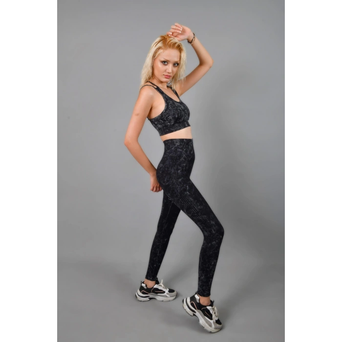 ALPHA SİYAH YIKAMALI TAYT TAKIM