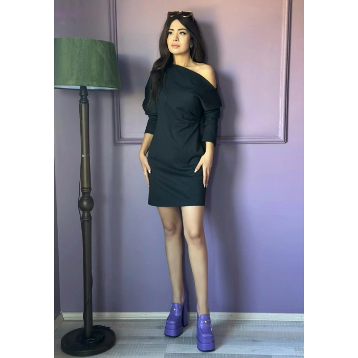 ANTRASİT BALON KOL ELBİSE