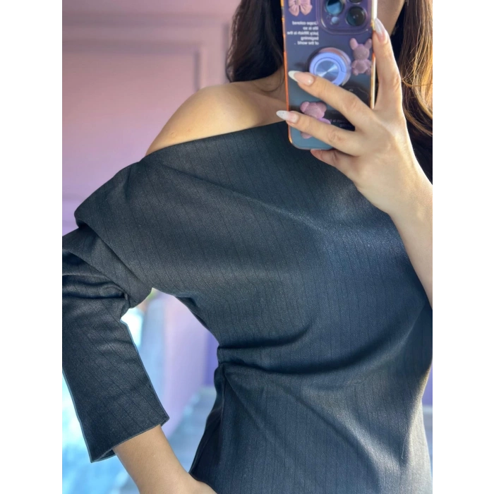 ANTRASİT BALON KOL ELBİSE