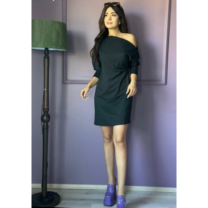 ANTRASİT BALON KOL ELBİSE