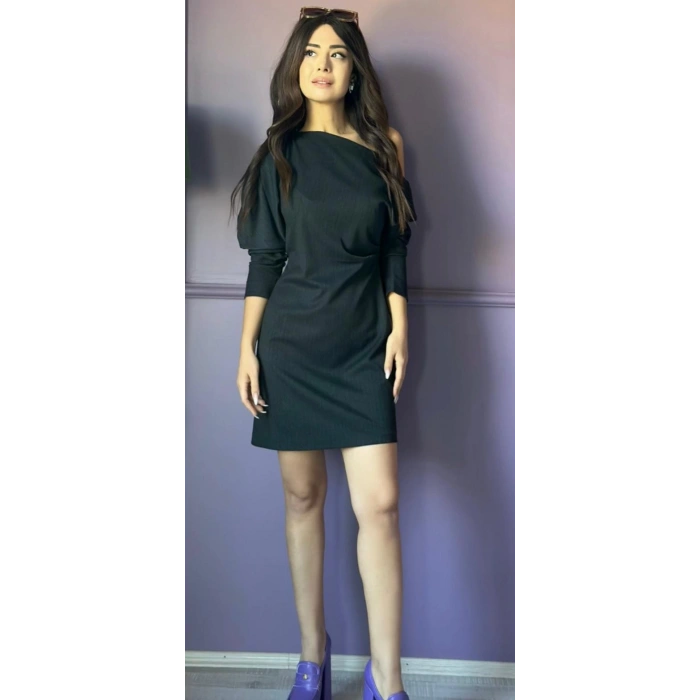 ANTRASİT BALON KOL ELBİSE