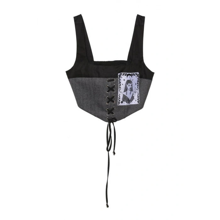 ANTRASİT KIZ BASKILI CROPLU TAKIM