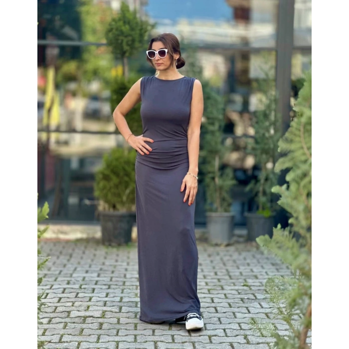 ANTRASİT SIRT DEKOLTE ELBİSE
