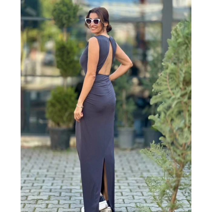 ANTRASİT SIRT DEKOLTE ELBİSE