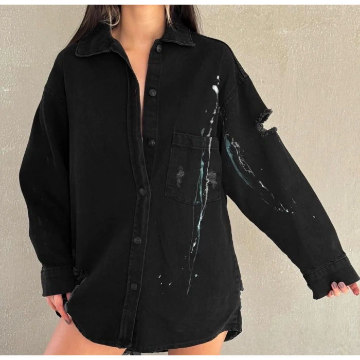 ARKA BASKILI SİYAH JEAN CEKET