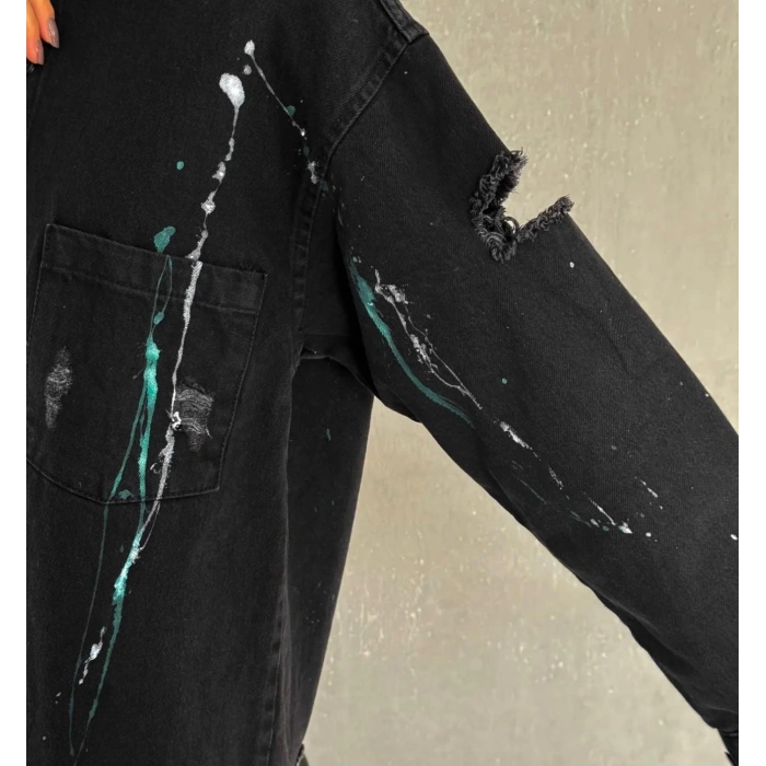 ARKA BASKILI SİYAH JEAN CEKET