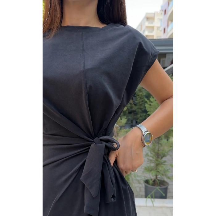 BAĞLAMA DETAY TENSEL KUMAŞ ELBİSE