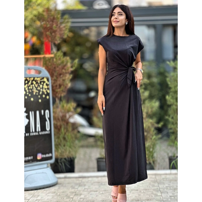 BAĞLAMA DETAY TENSEL KUMAŞ ELBİSE