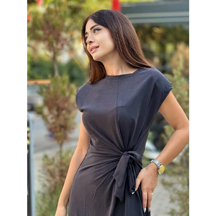 BAĞLAMA DETAY TENSEL KUMAŞ ELBİSE