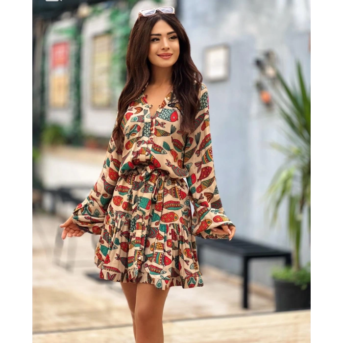 BALIKLI VOLAN ETEK ELBİSE