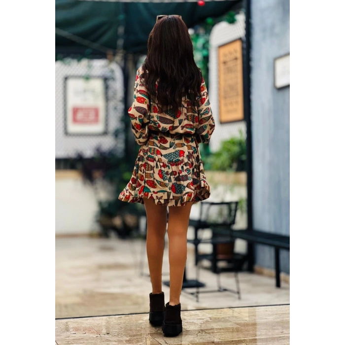 BALIKLI VOLAN ETEK ELBİSE