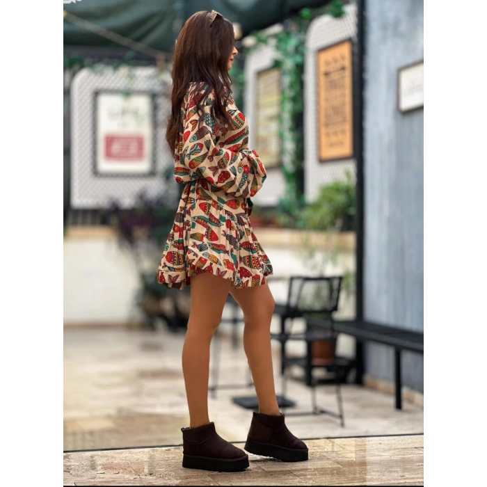 BALIKLI VOLAN ETEK ELBİSE