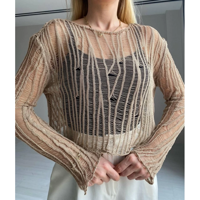 BEJ AJURLU TRİKO BLUZ