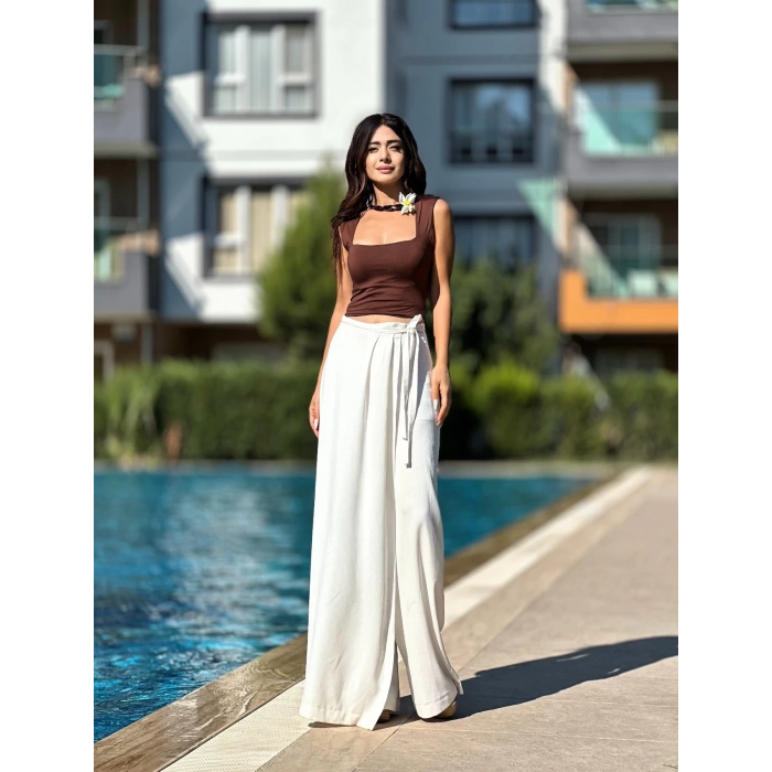 BEYAZ BAĞLAMA DETAYLI PANTOLON