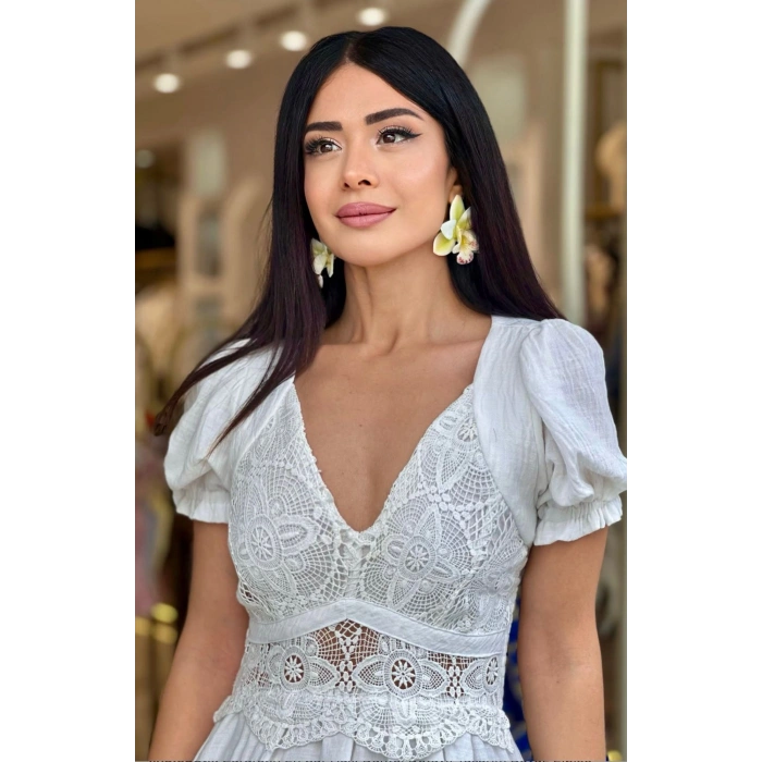 BEYAZ İŞLEMELİ WİEN ELBİSE