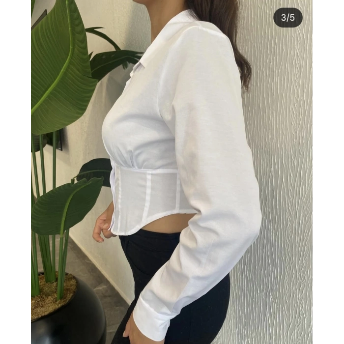 BEYAZ KORSE DETAY CROP GÖMLEK