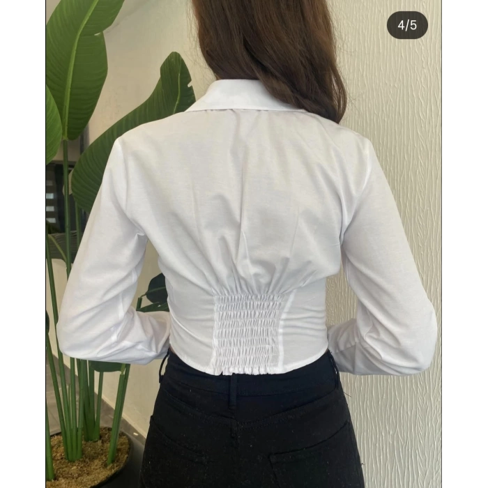 BEYAZ KORSE DETAY CROP GÖMLEK