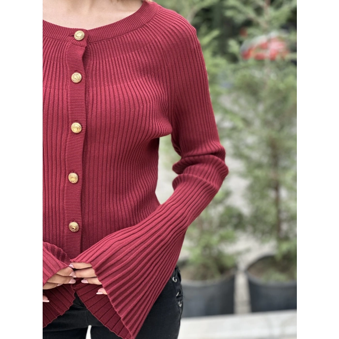 BİSİKLET YAKA DÜĞMELİ İSPANYOL KOL TRİKO BORDO