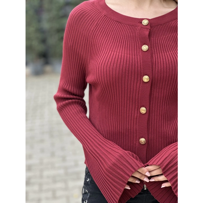 BİSİKLET YAKA DÜĞMELİ İSPANYOL KOL TRİKO BORDO
