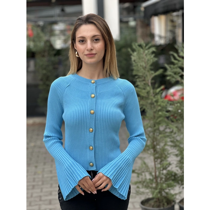 BİSİKLET YAKA DÜĞMELİ İSPANYOL KOL TRİKO MAVİ