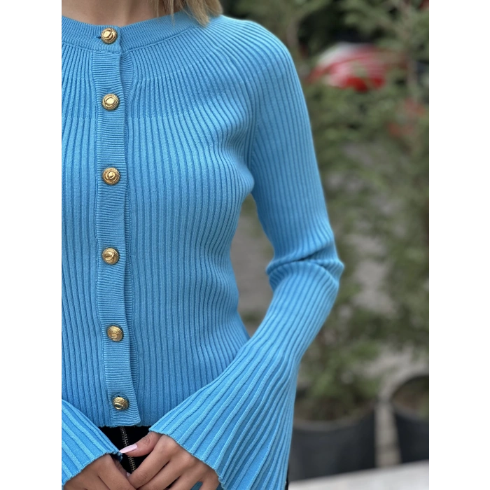 BİSİKLET YAKA DÜĞMELİ İSPANYOL KOL TRİKO MAVİ