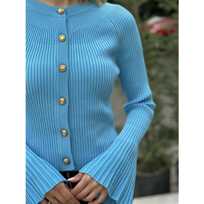 BİSİKLET YAKA DÜĞMELİ İSPANYOL KOL TRİKO MAVİ