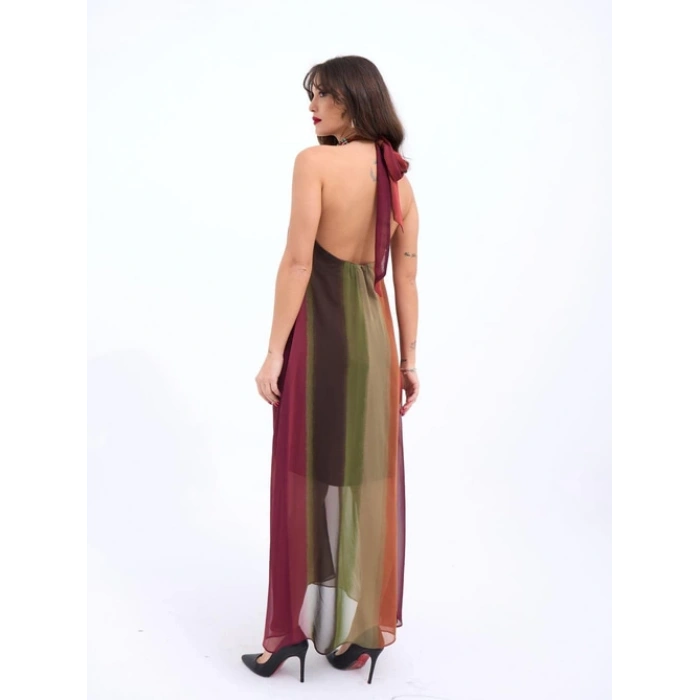 BONCUK DETAYLI RENKLİ ELBİSE