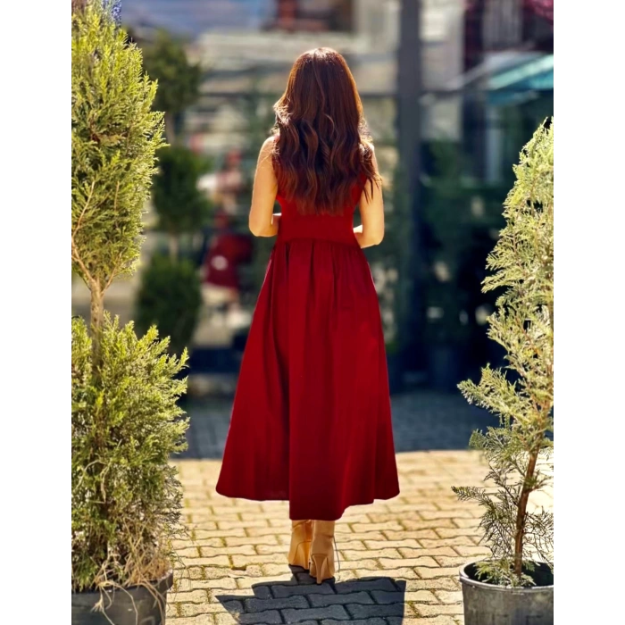 BORDO ÇITÇITLI UZUN ELBİSE