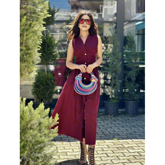 BORDO ÇITÇITLI UZUN ELBİSE