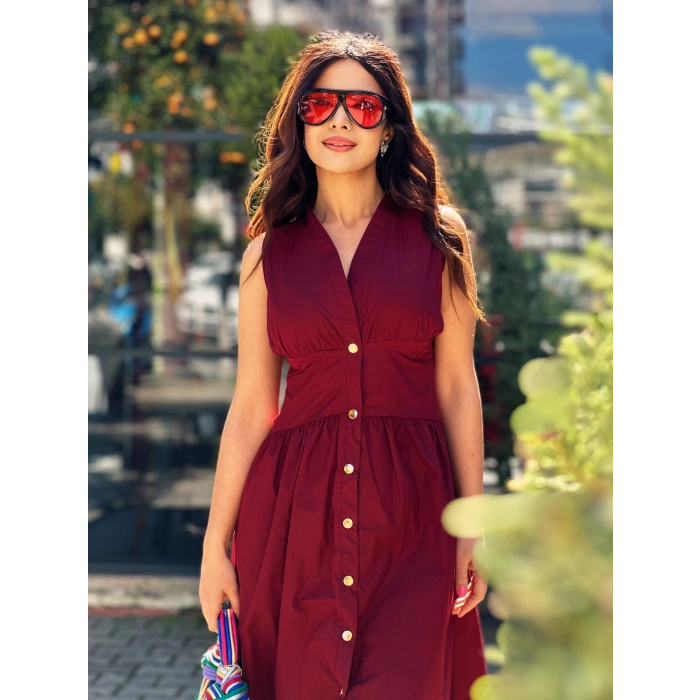 BORDO ÇITÇITLI UZUN ELBİSE