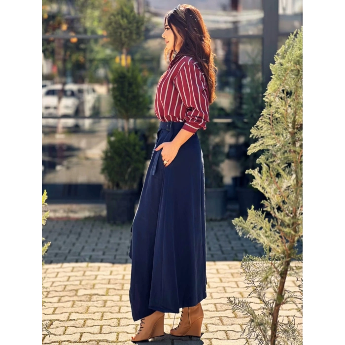 BORDO ÇİZGİLİ GÖMLEK