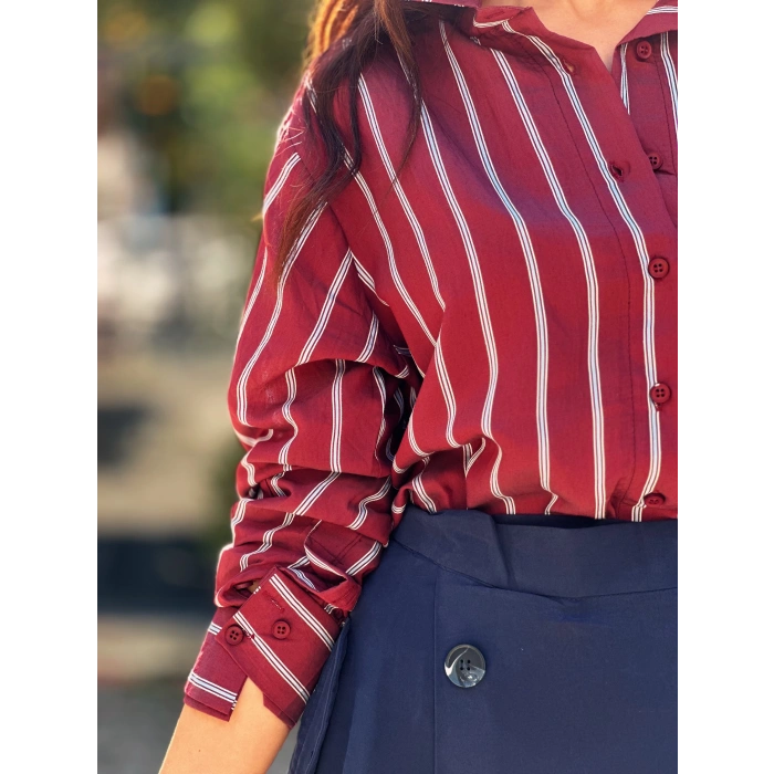 BORDO ÇİZGİLİ GÖMLEK