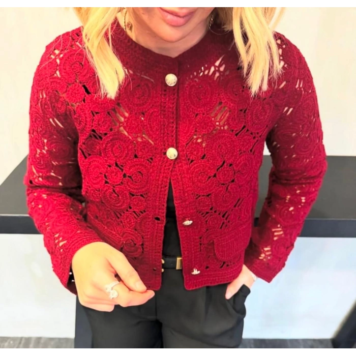 BORDO DANTEL TRİKO HIRKA