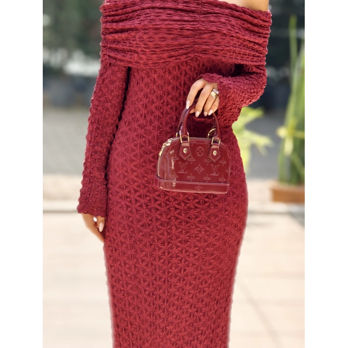 BORDO TÜL DETAY ELBİSE