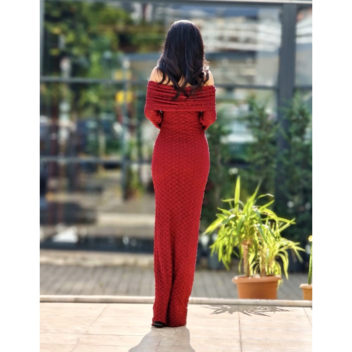 BORDO TÜL DETAY ELBİSE