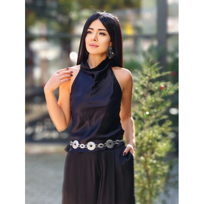 BOYUNDAN BAĞLAMALI SATEN BLUZ