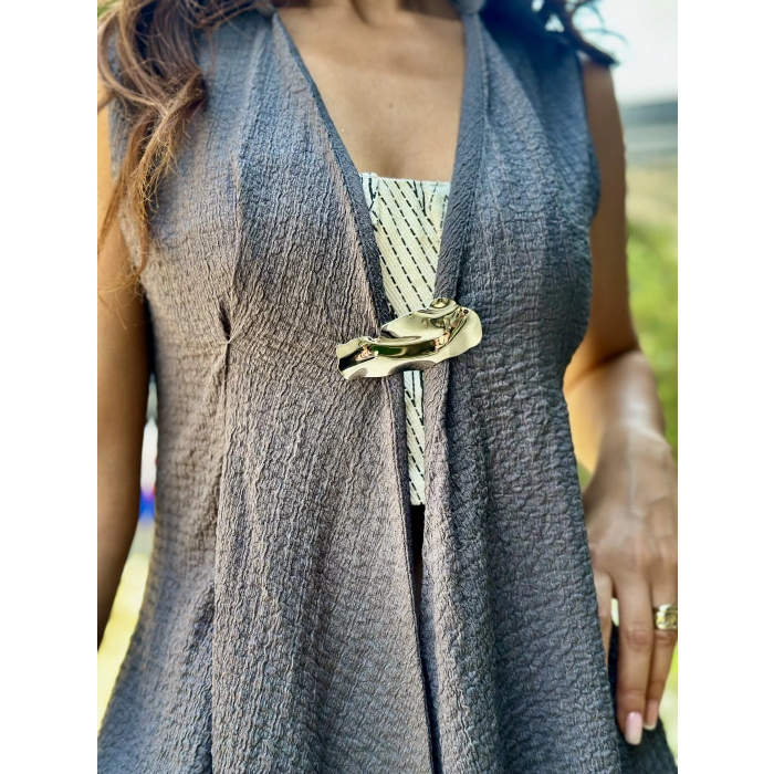 BROŞ DETAYLI UZUN YELEK PANTOLON TAKIM