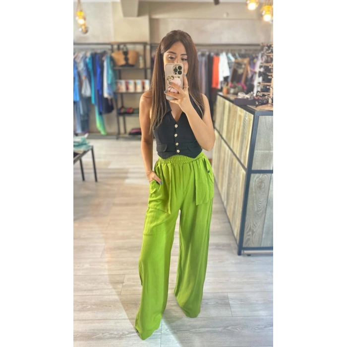 CEP DETAYLI KETEN PANTOLON