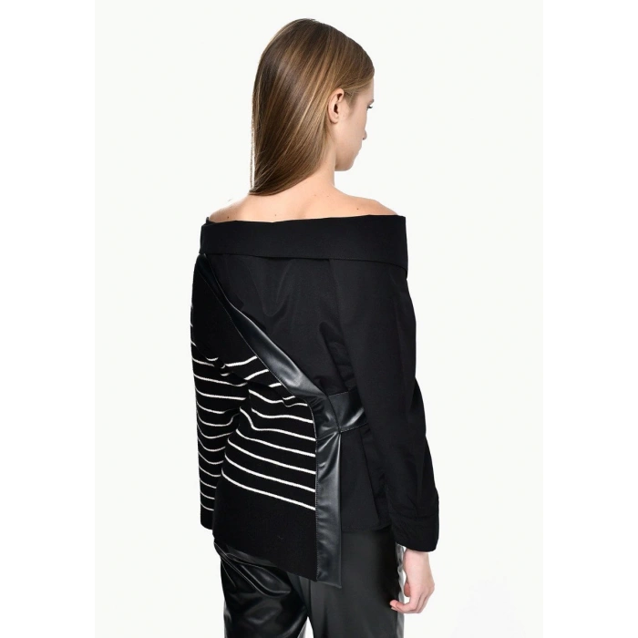 ÇİZGİLİ DERİ KEMERLİ TASARIM TRİKOLU GÖMLEK