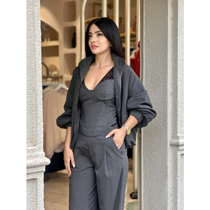 ÇİZGİLİ IŞILTILI TASARIM BÜSTİYER
