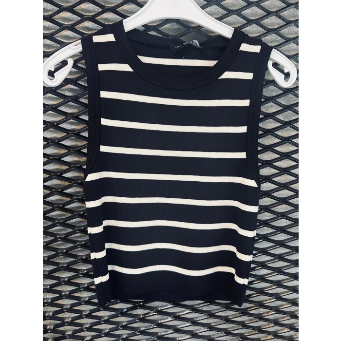 ÇİZGİLİ TRİKO KOLSUZ BLUZ