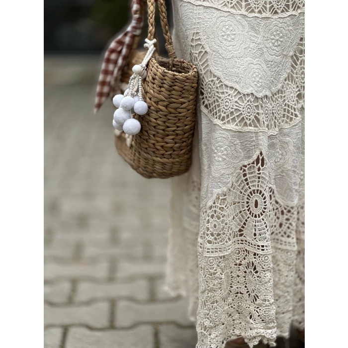 DANTEL İŞLEMELİ NATUREL ETEK