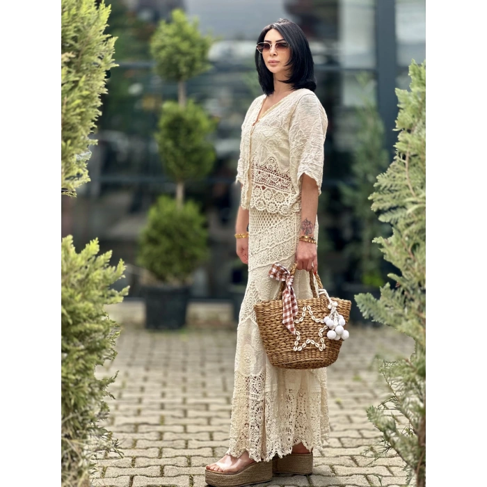 DANTEL İŞLEMELİ NATUREL ETEK